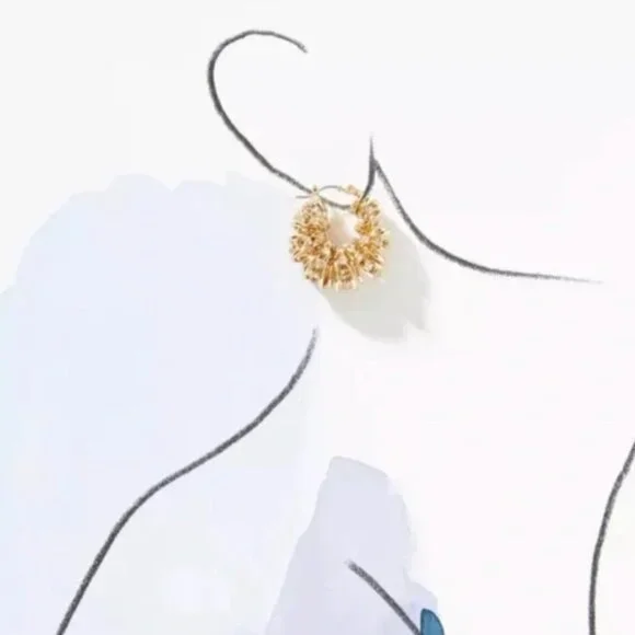 New! Anthropologie Gold Crystal Wire Hoop Earrings - Picture 3 of 3